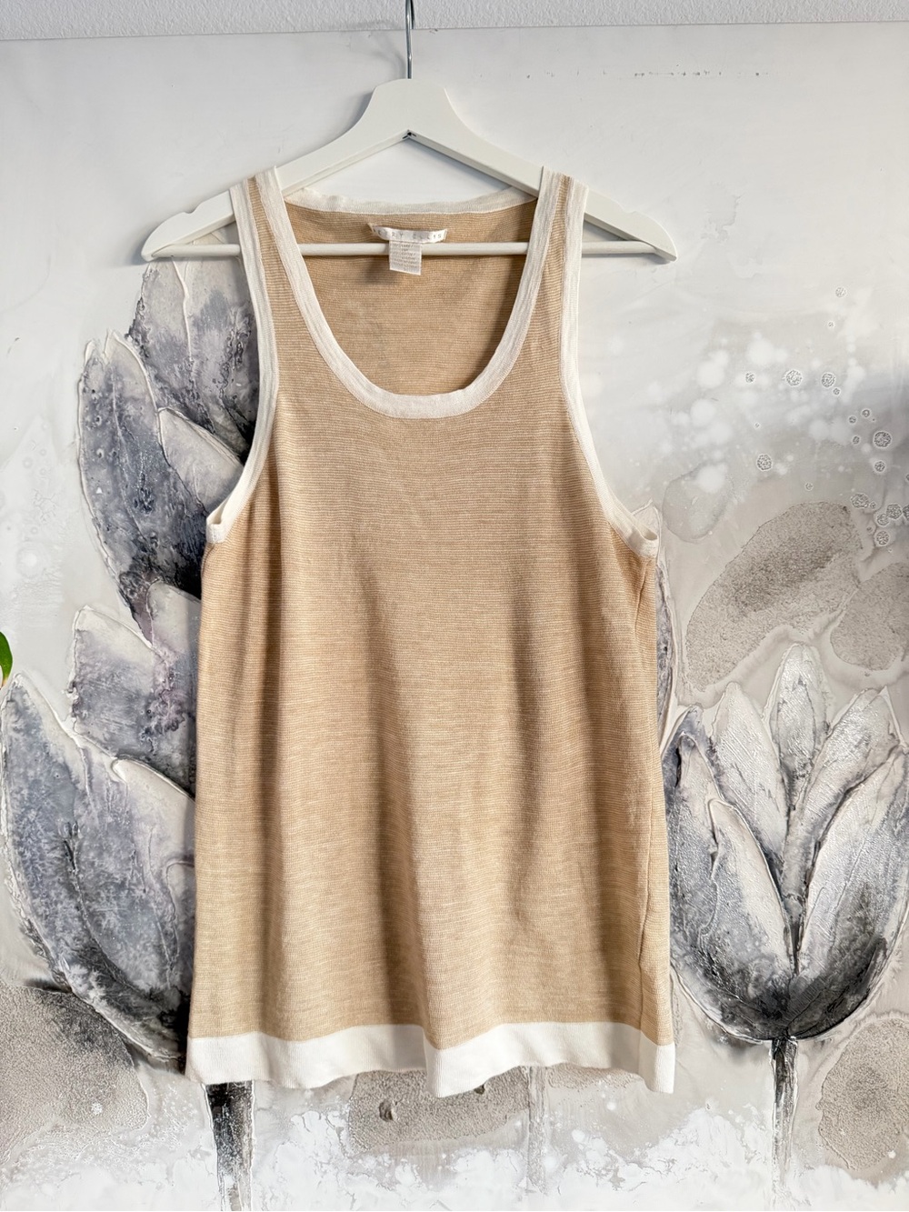 Perry Ellis Beige Tank Top with White Trim